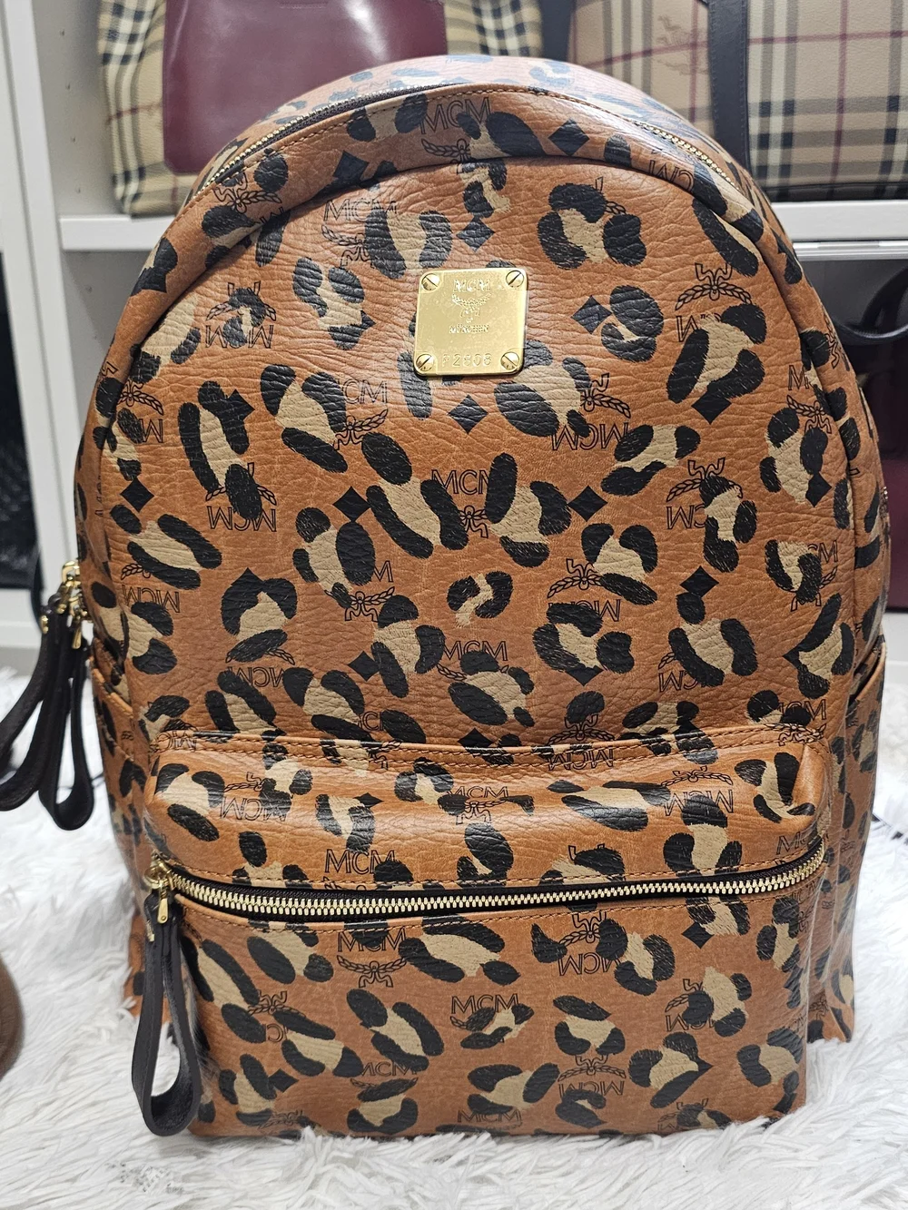 MCM Leopard-Print Visetos Backpack in Cognac and Black - Picture 1 of 7
